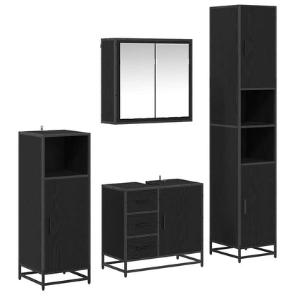 Set di mobili per il bagno 4 pcs Rovere nero Legno multistrato