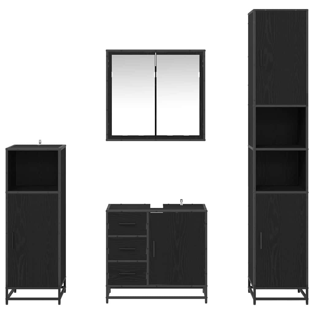 Set di mobili per il bagno 4 pcs Rovere nero Legno multistrato
