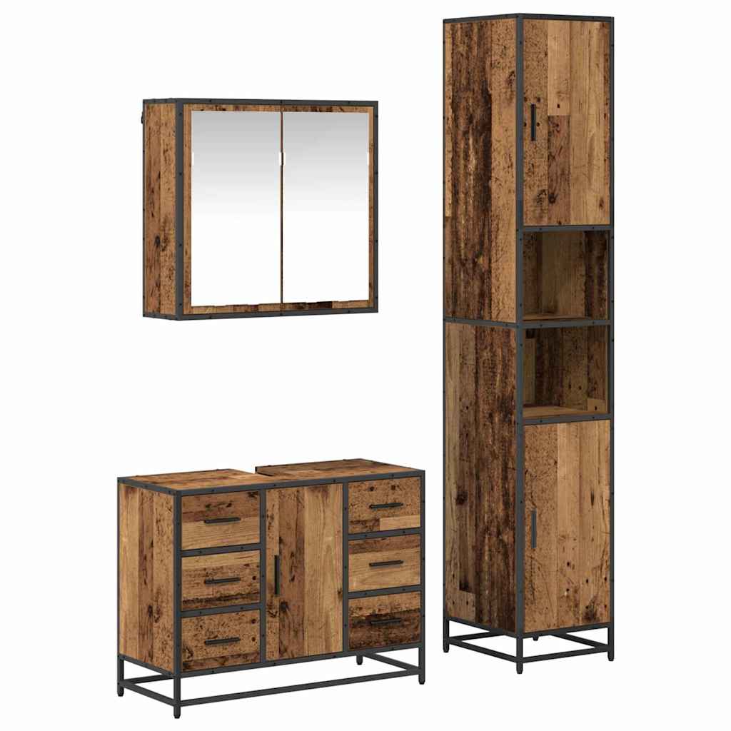 Set di mobili per il bagno con cassetto 3 pcs Legno vecchio | homemem39