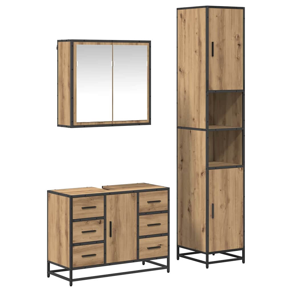 Set di mobili per il bagno 3 pz Rovere artigianale | homemem39