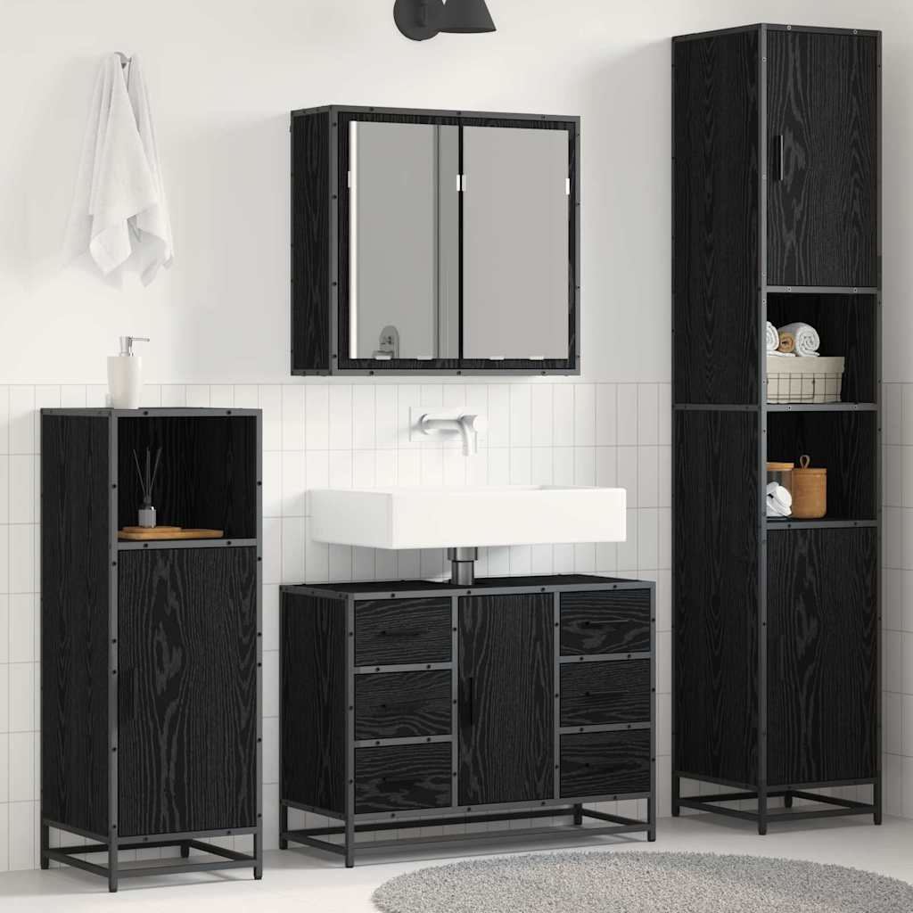 Set di mobili per il bagno 3 pcs Rovere Nero Legno multistrato