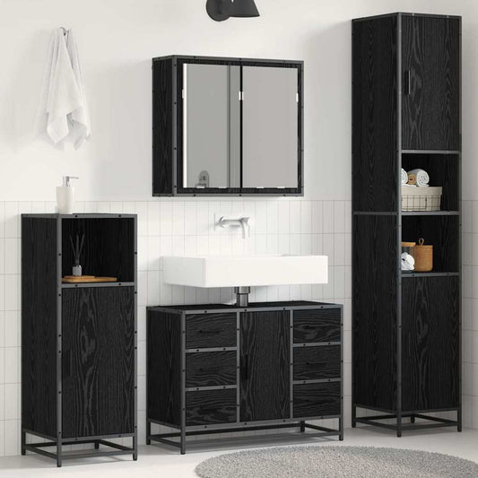 Set di mobili per il bagno 3 pcs Rovere Nero Legno multistrato