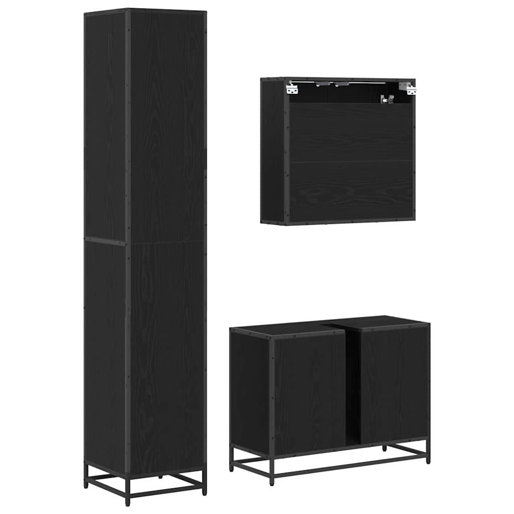 Set di mobili per il bagno 3 pcs Rovere Nero Legno multistrato