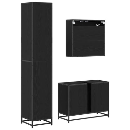 Set di mobili per il bagno 3 pcs Rovere Nero Legno multistrato