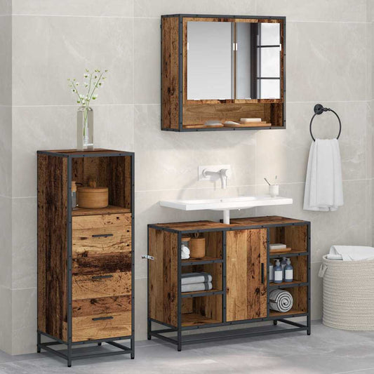 Set di mobili per il bagno con cassetto 3 pcs Legno vecchio