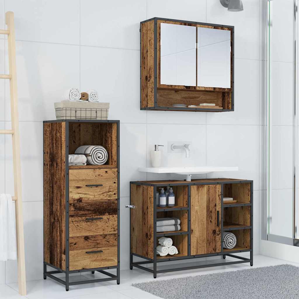 Set di mobili per il bagno con cassetto 3 pcs Legno vecchio