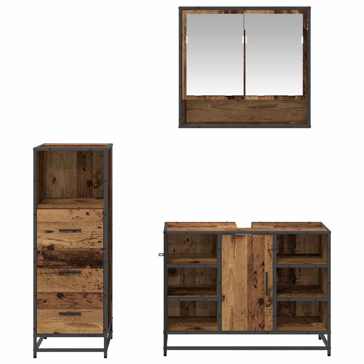 Set di mobili per il bagno con cassetto 3 pcs Legno vecchio | homemem39