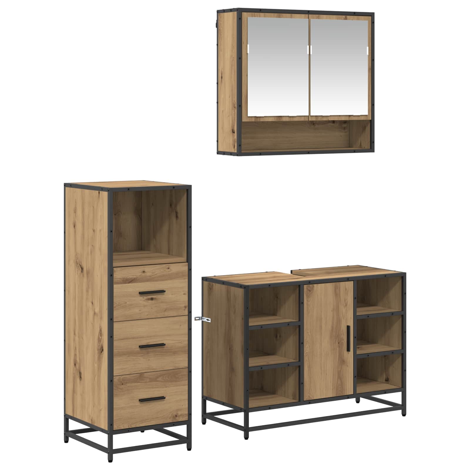 Set di mobili per il bagno 3 pz Rovere artigianale | homemem39