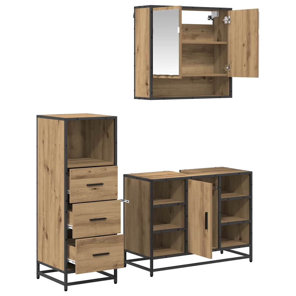 Set di mobili per il bagno con porta 3 pcs Rovere artigianale