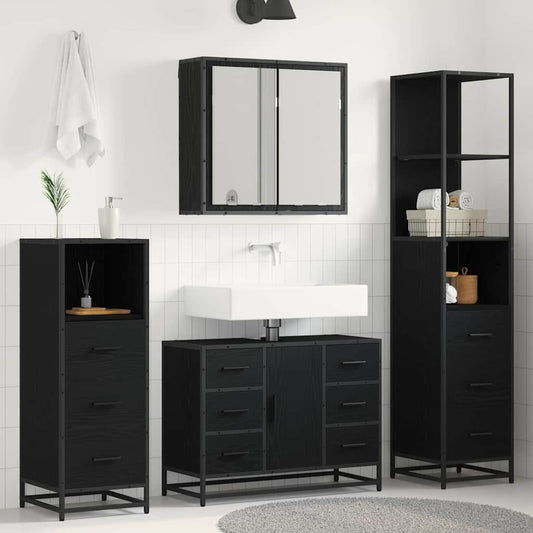 Set di mobili per il bagno 3 pcs Rovere Nero Legno multistrato