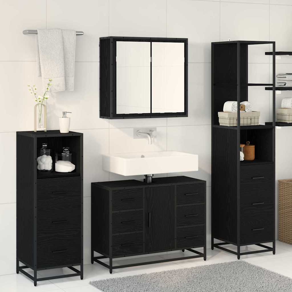 Set di mobili per il bagno 3 pcs Rovere Nero Legno multistrato
