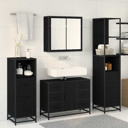 Set di mobili per il bagno 3 pcs Rovere Nero Legno multistrato
