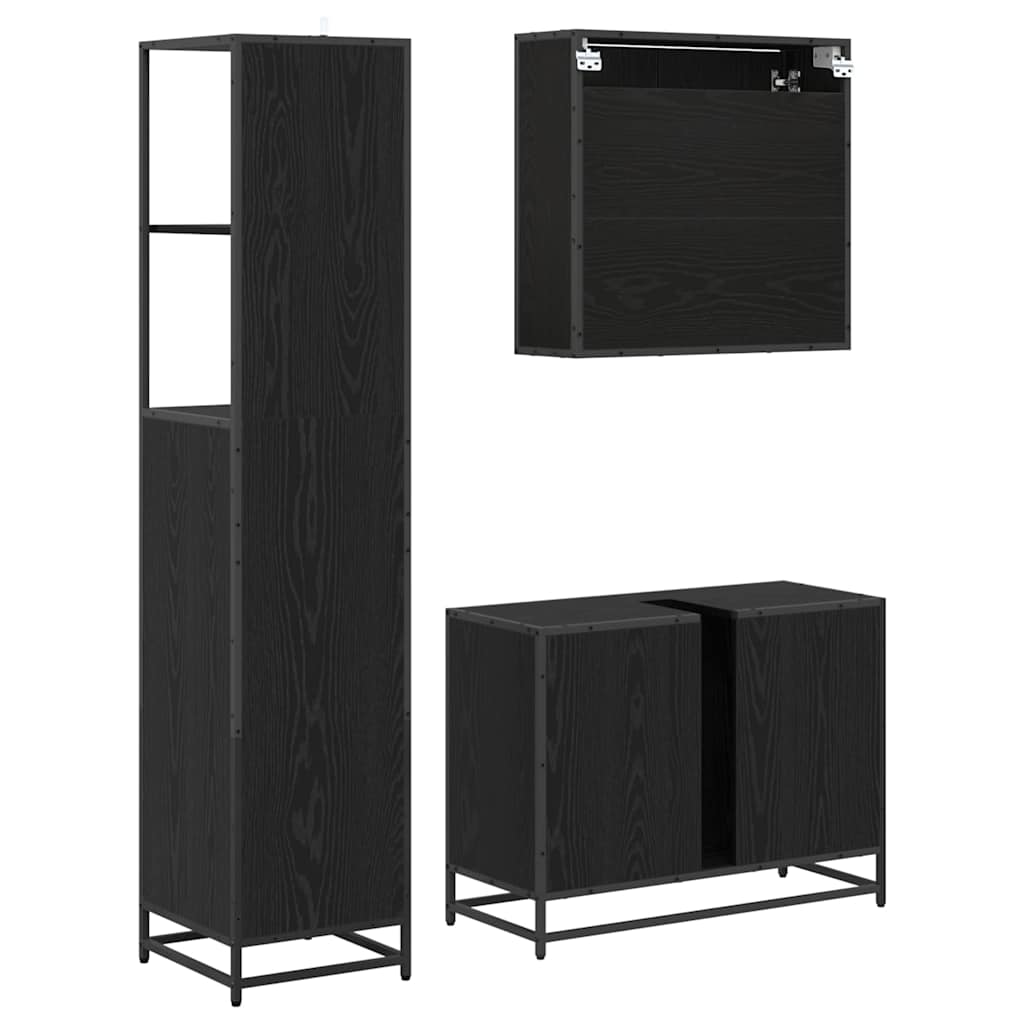 Set di mobili per il bagno 3 pcs Rovere Nero Legno multistrato