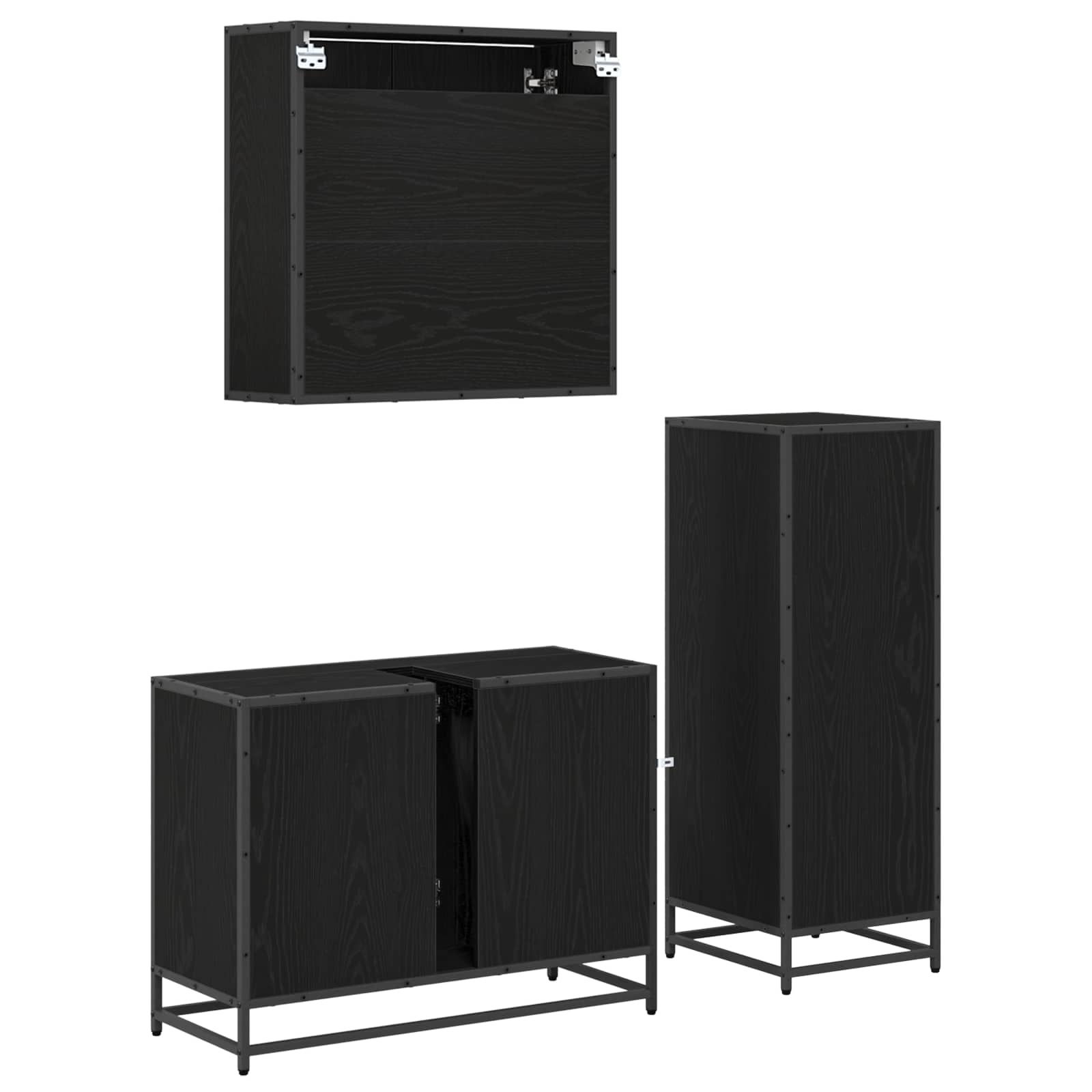 Set di mobili per il bagno 3 pcs Rovere Nero Legno multistrato | homemem39