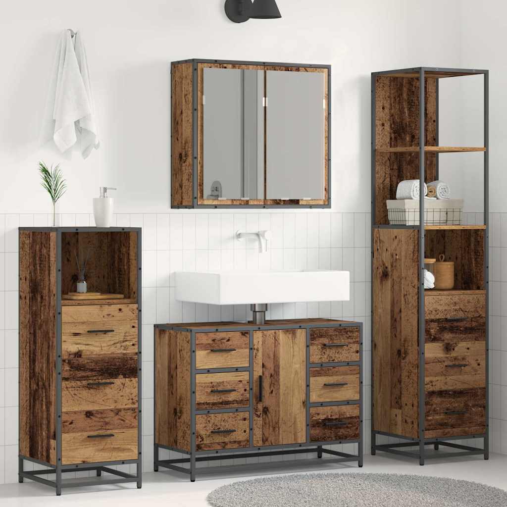 Set di mobili per il bagno con cassetto 4 pcs Legno vecchio | homemem39