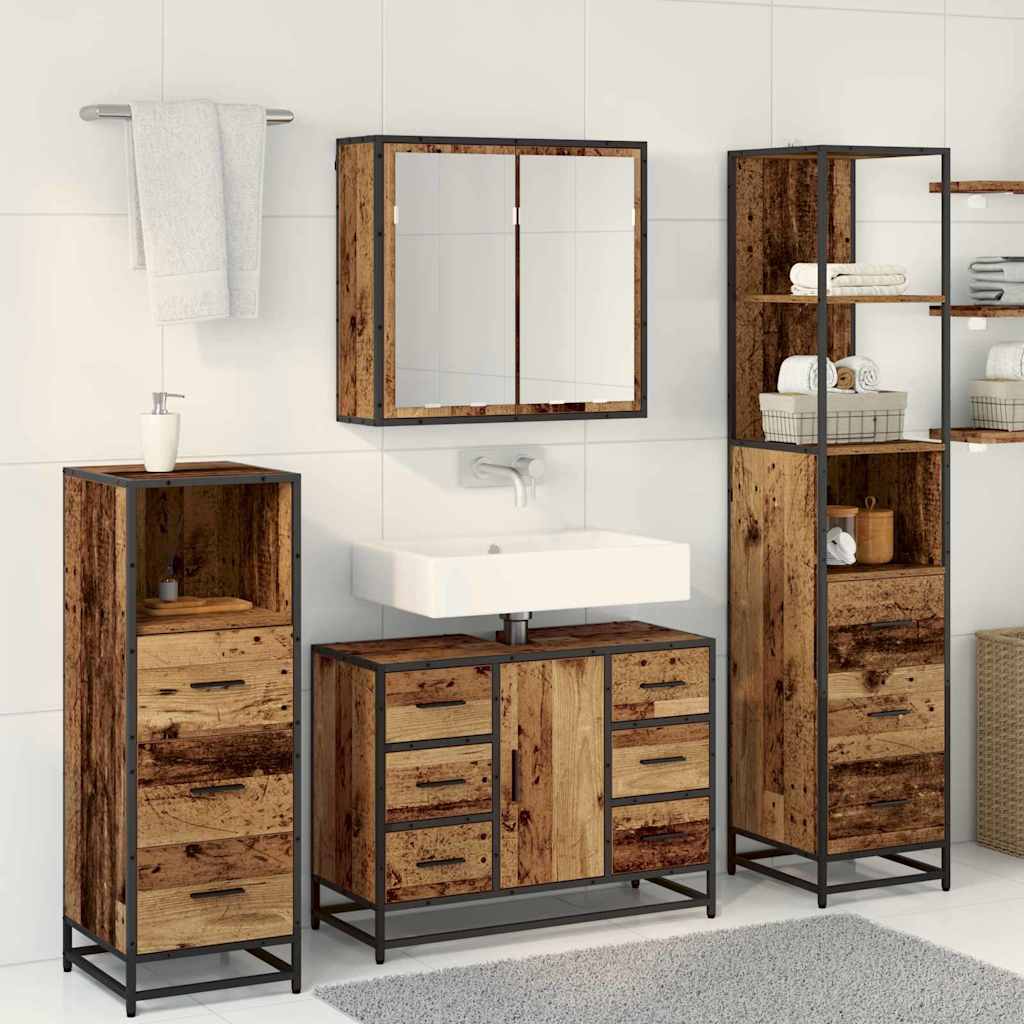 Set di mobili per il bagno con cassetto 4 pcs Legno vecchio | homemem39