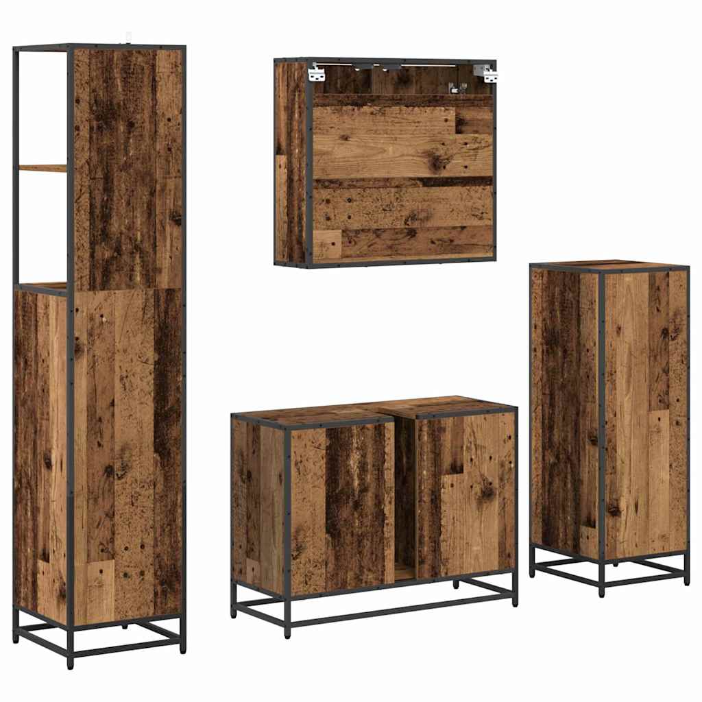 Set di mobili per il bagno con cassetto 4 pcs Legno vecchio | homemem39