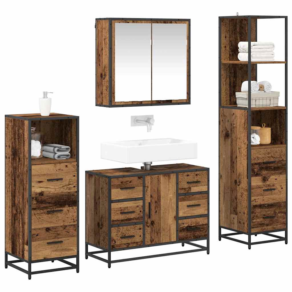 Set di mobili per il bagno con cassetto 4 pcs Legno vecchio | homemem39