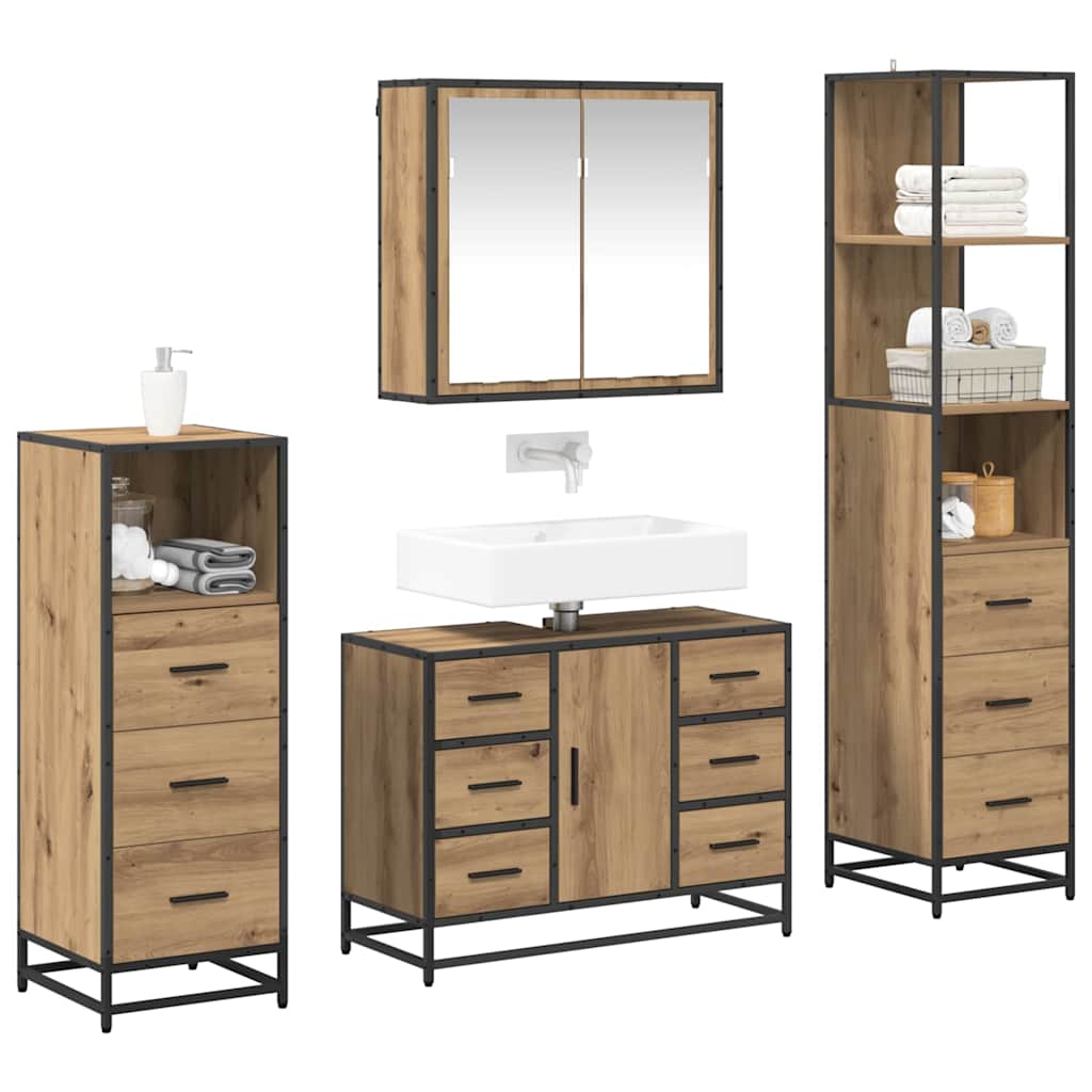 Set di mobili per il bagno 4 pz Rovere artigianale | homemem39
