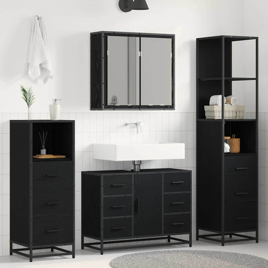 Set di mobili per il bagno 4 pcs Rovere Nero Legno multistrato