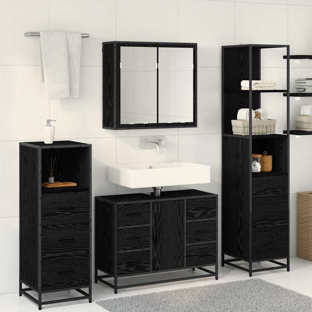 Set di mobili per il bagno 4 pcs Rovere Nero Legno multistrato