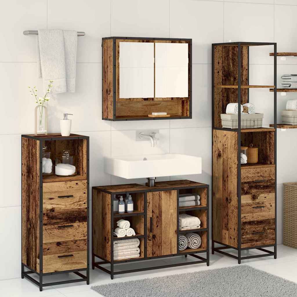Set di mobili per il bagno con cassetto 3 pcs Legno vecchio