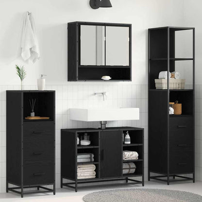 Set di mobili per il bagno 3 pcs Rovere Nero Legno multistrato