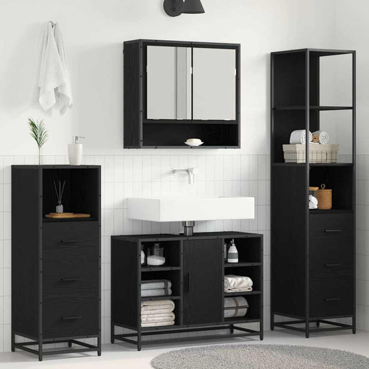 Set di mobili per il bagno 3 pcs Rovere Nero Legno multistrato