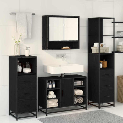 Set di mobili per il bagno 3 pcs Rovere Nero Legno multistrato