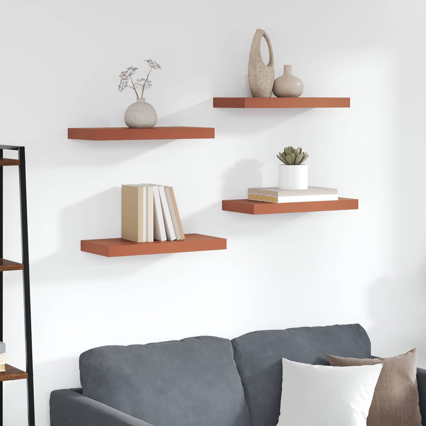 Scaffale da parete 4 pcs Rosso 50 x 23 x 4 cm Legno multistrato