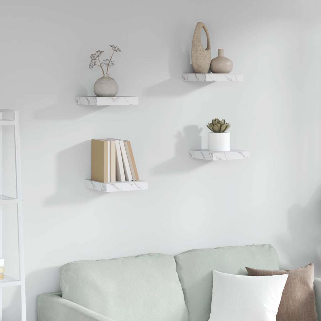 Scaffale da parete 4 pcs Marmo Bianco 23 x 23,5 x 4 cm