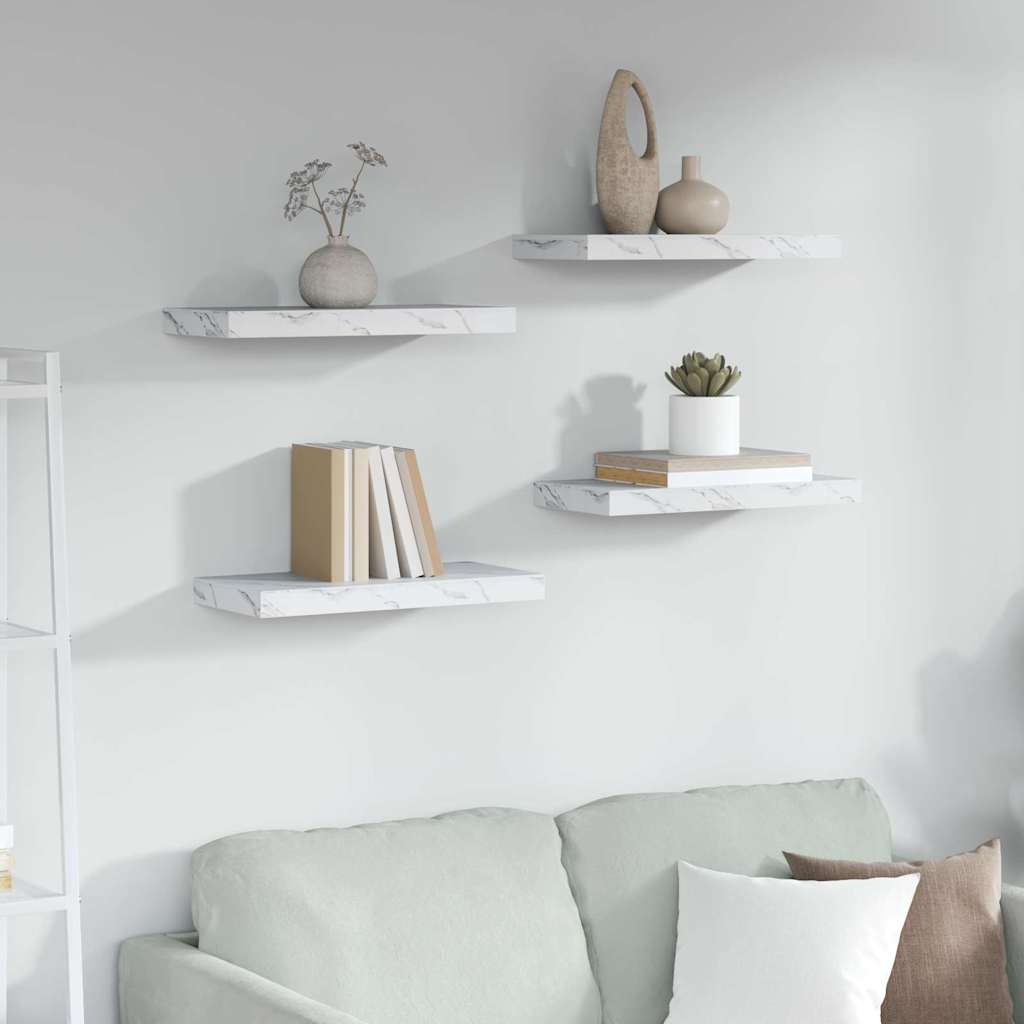 Scaffale da parete 4 pz Marmo Bianco 50 x 23,5 x 3,8 cm
