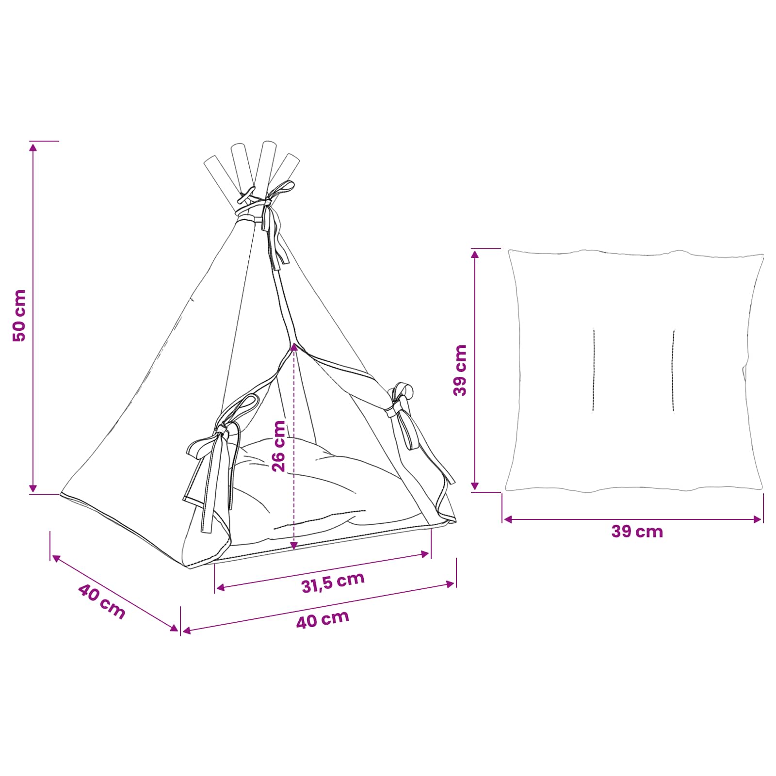 Tenda per animali con cuscino Bianco 40 x 40 x 50 cm Poliestere | homemem39