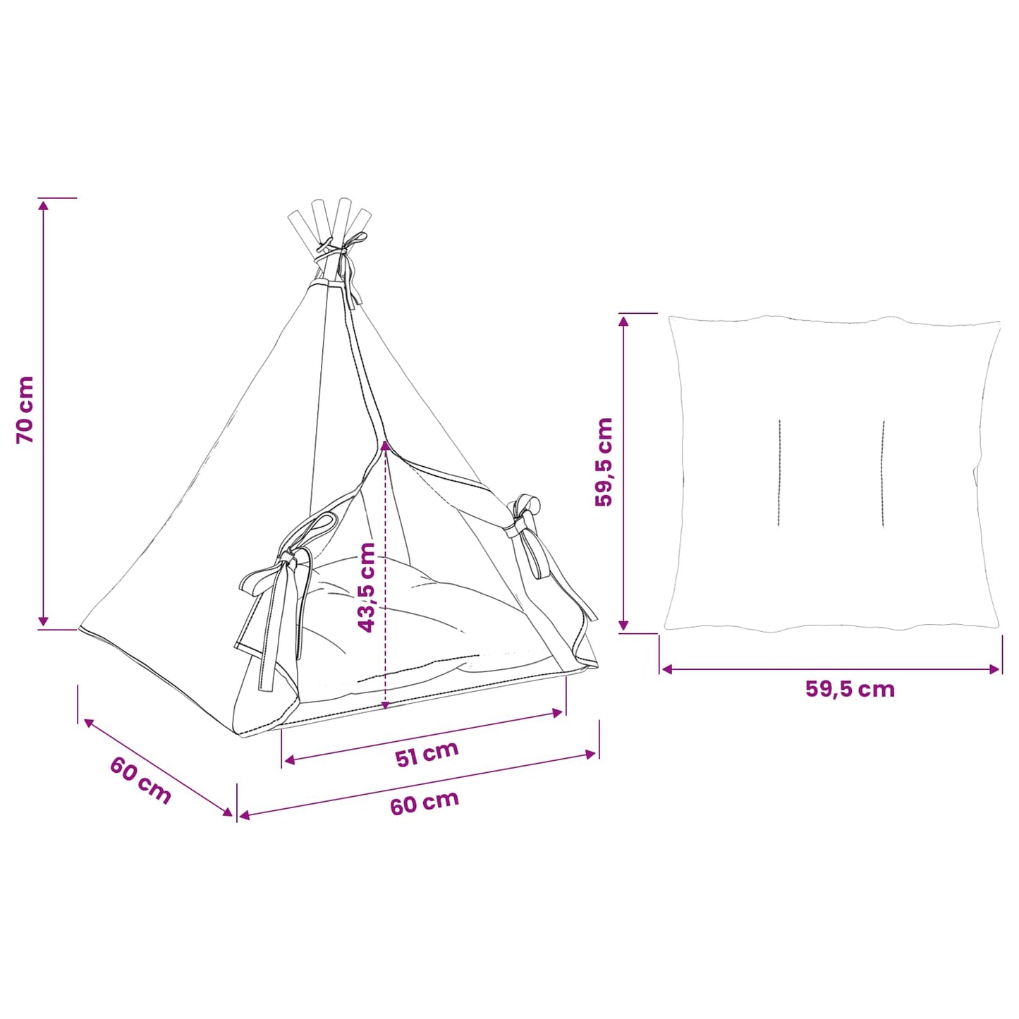 Tenda per animali con cuscino Bianco 60 x 60 x 70 cm Poliestere | homemem39