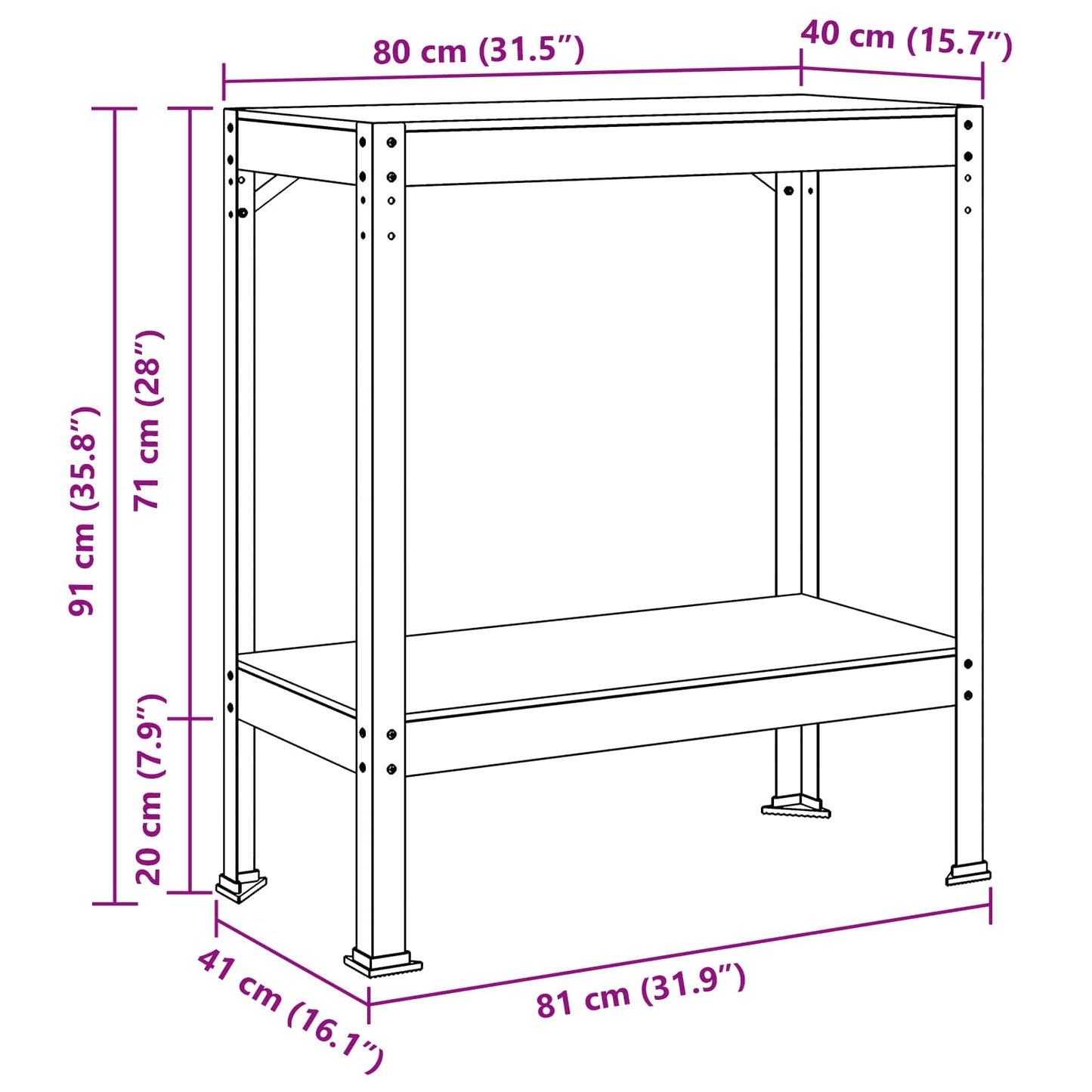 Banco da lavoro con lo scaffale Nero 81 x 41 x 91 cm | homemem39