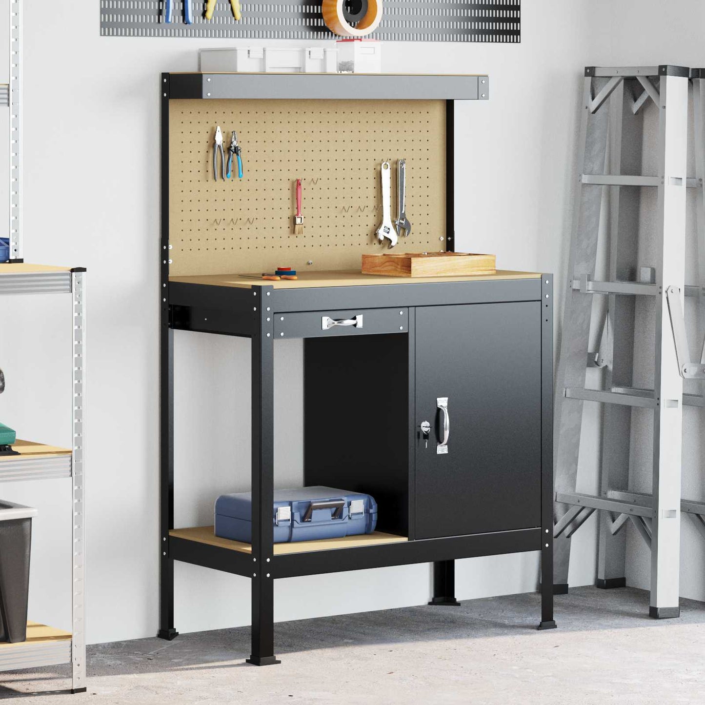 Banco da lavoro con cassetto con blocco Nero 90 x 49 x 141 cm | homemem39