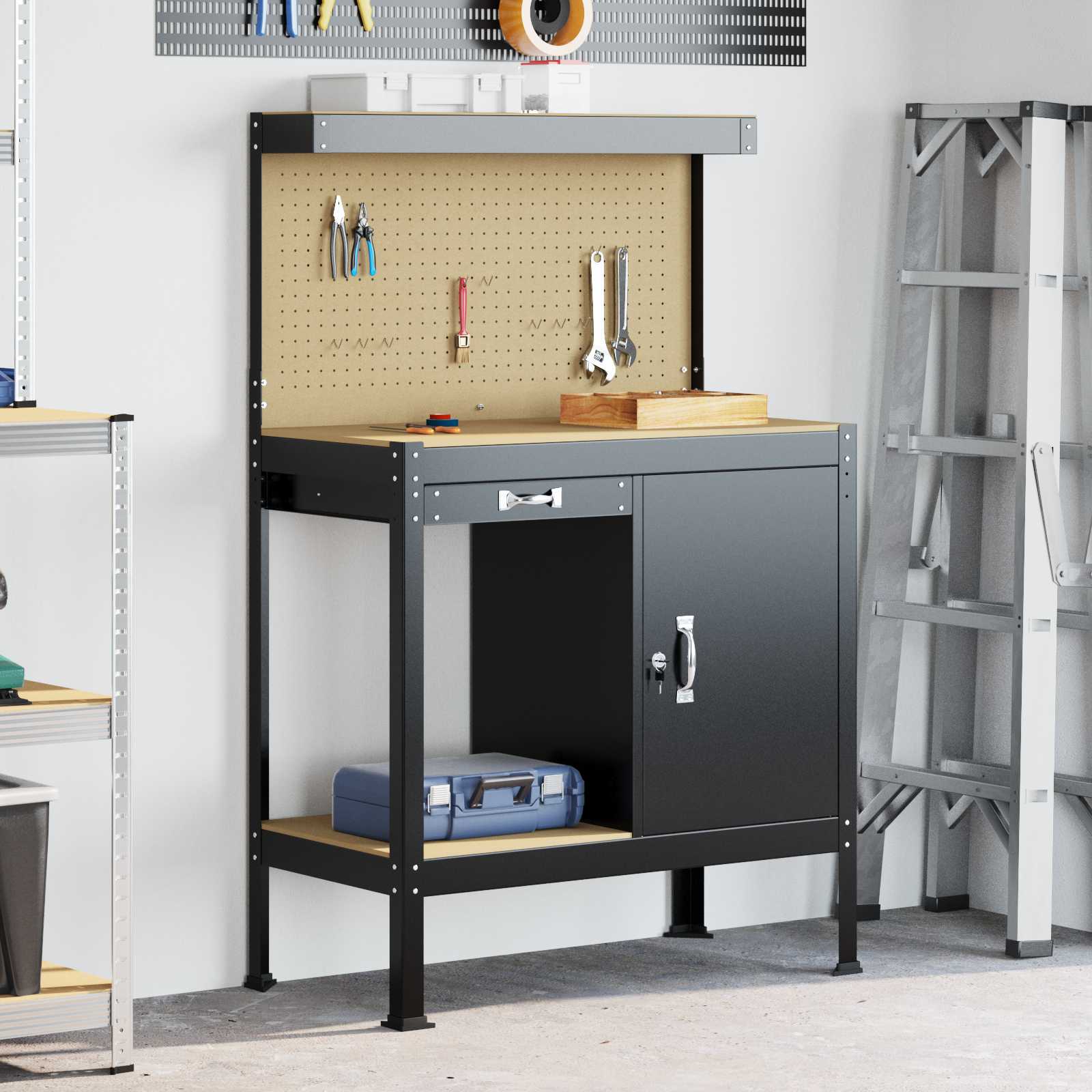 Banco da lavoro con cassetto con blocco Nero 90 x 49 x 141 cm | homemem39