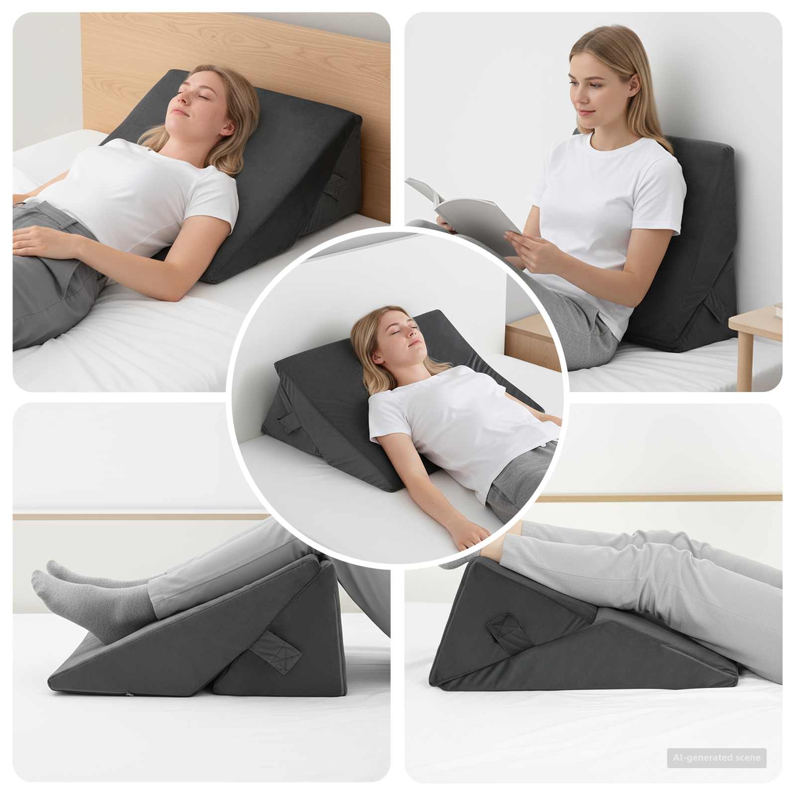 Cuscino a Wedge Grigio 55 x 55 x 26 cm Schiuma Memory | homemem39
