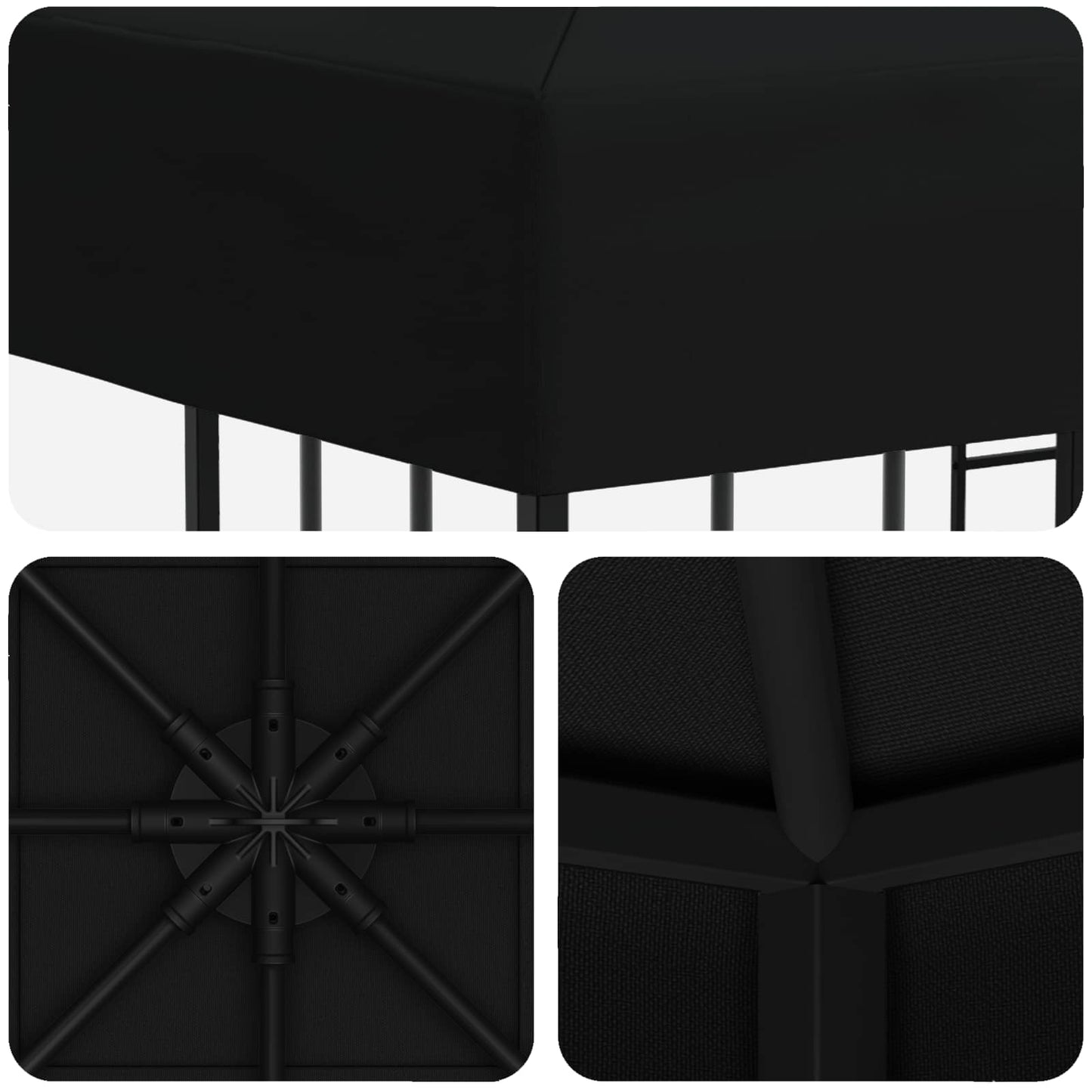 Gazebo 3 x 3 m Nero Poliestere e Acciaio 190 gsm | homemem39