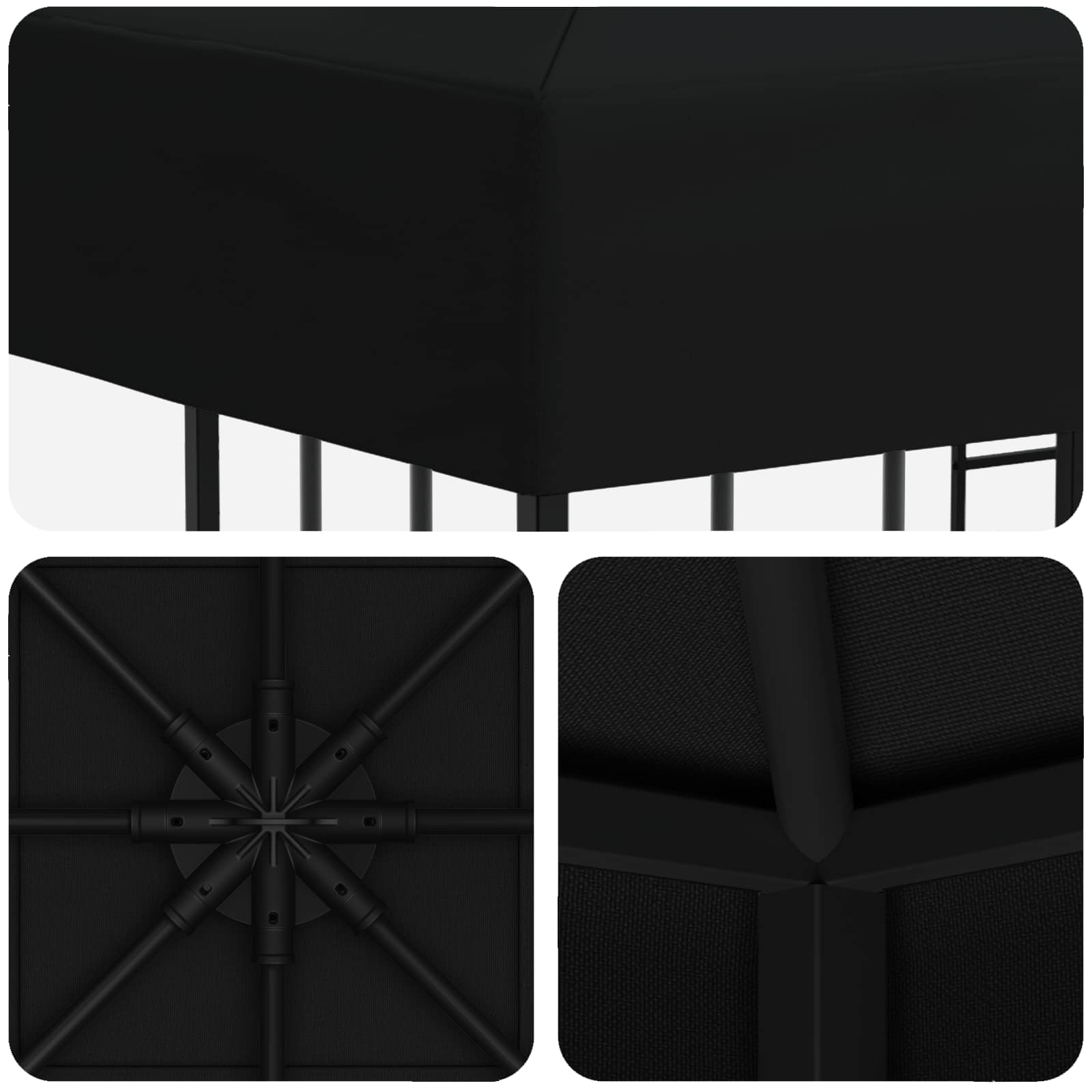Gazebo 3 x 3 m Nero Poliestere e Acciaio 190 gsm | homemem39