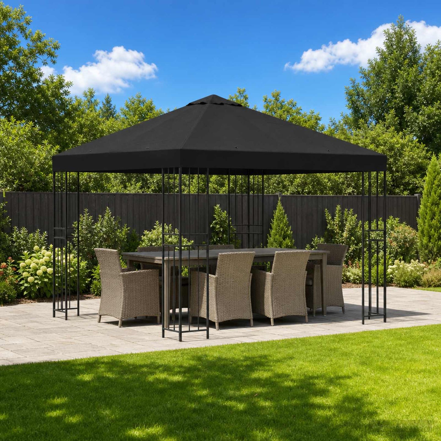 Gazebo 3 x 3 m Nero Poliestere e Acciaio 190 gsm | homemem39