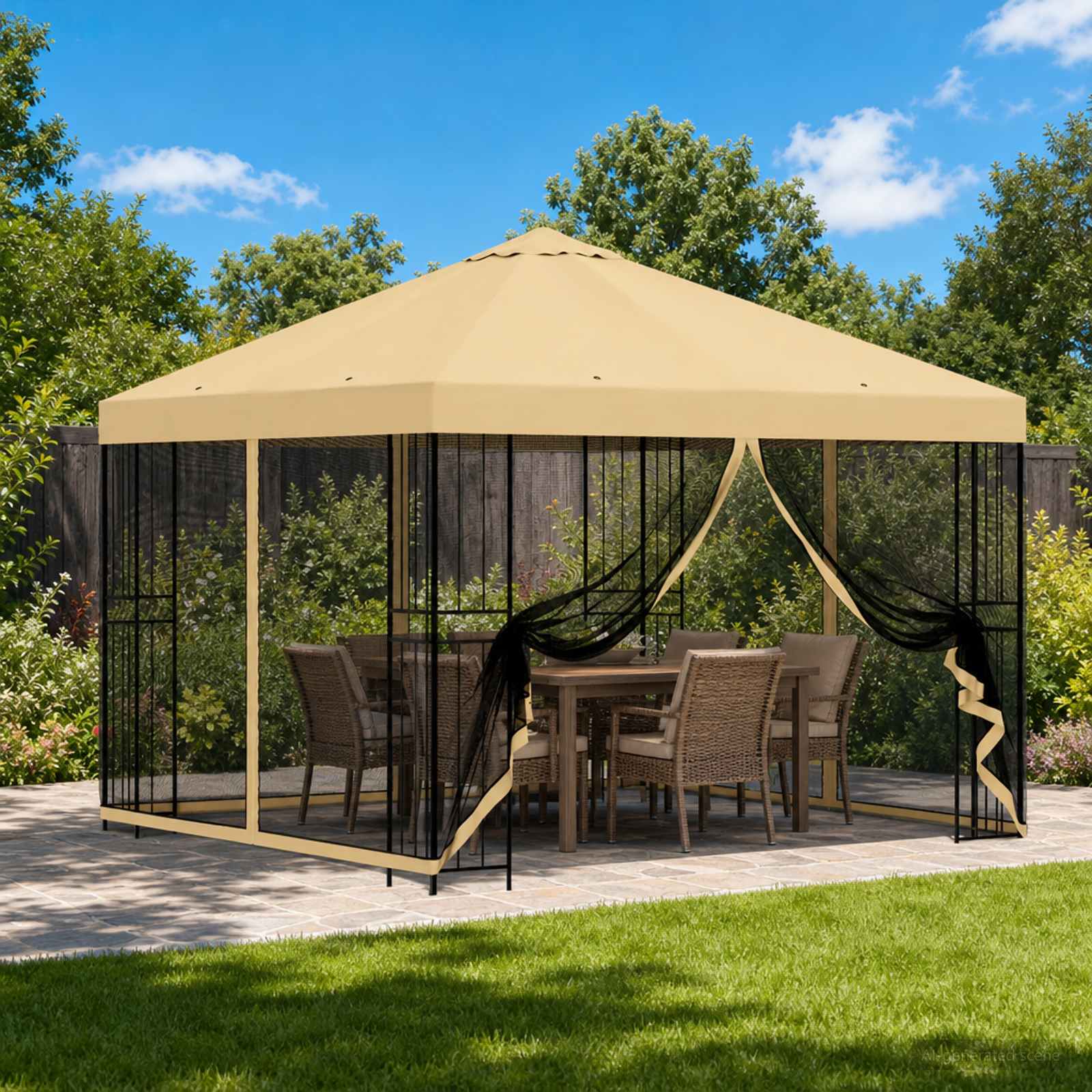 Gazebo da giardino con pareti laterali 3 x 3 m Crema | homemem39