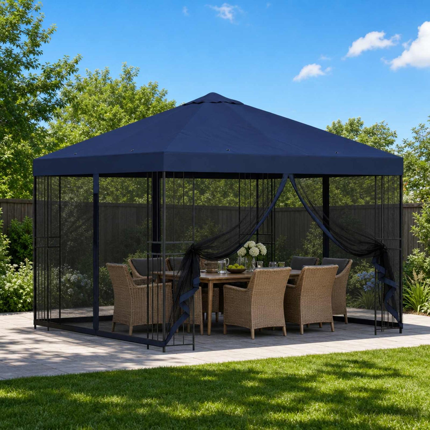 Gazebo da giardino con pareti laterali 3 x 3 m Blu | homemem39