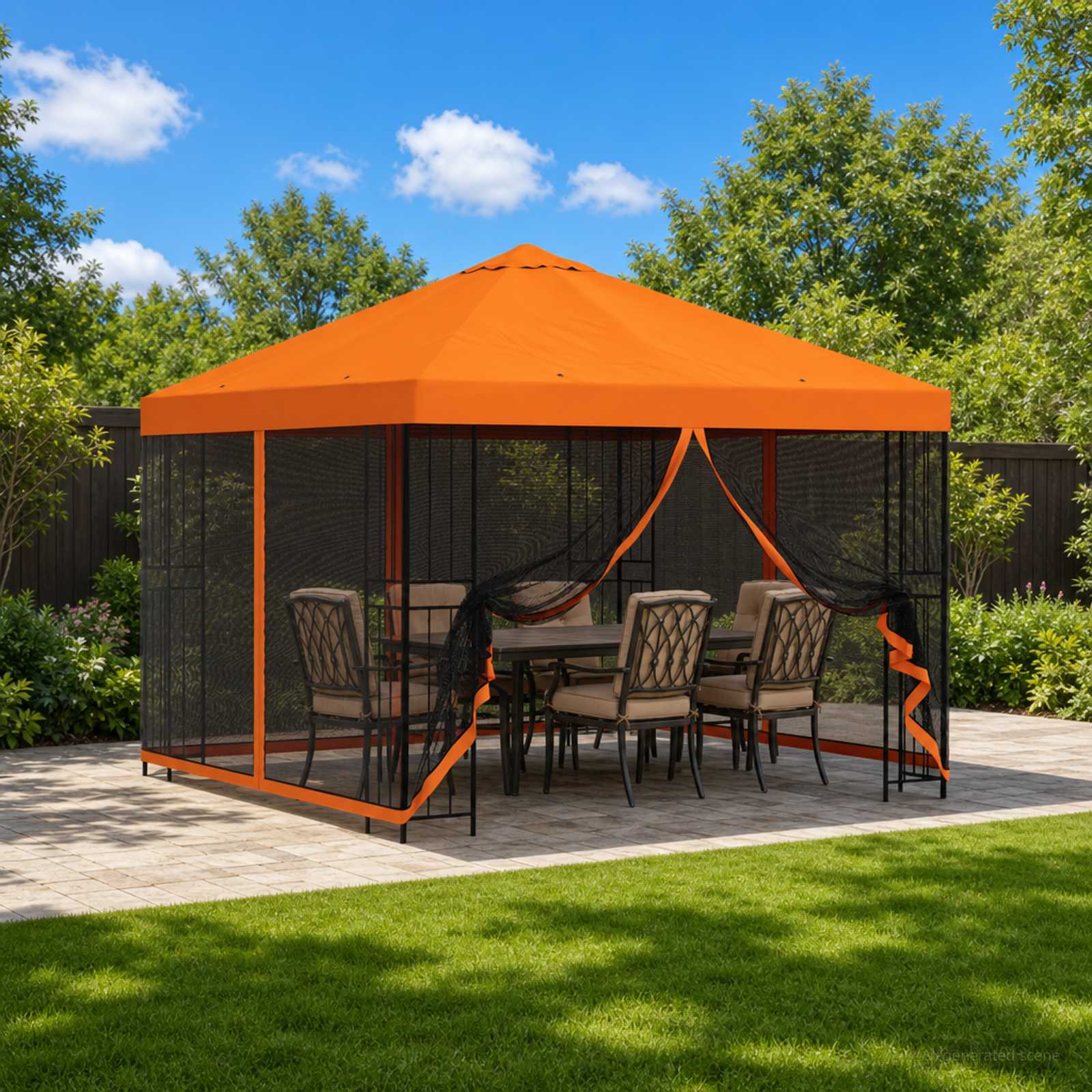 Gazebo da giardino con pareti laterali 3 x 3 m Arancione | homemem39