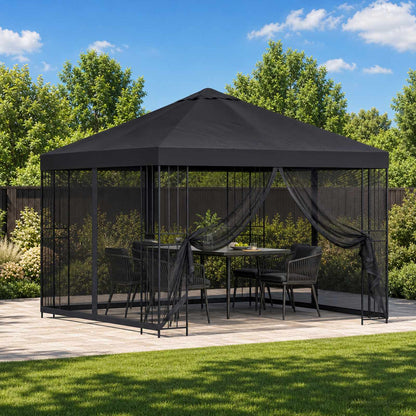 Gazebo da giardino con pareti laterali 3 x 3 m Nero | homemem39