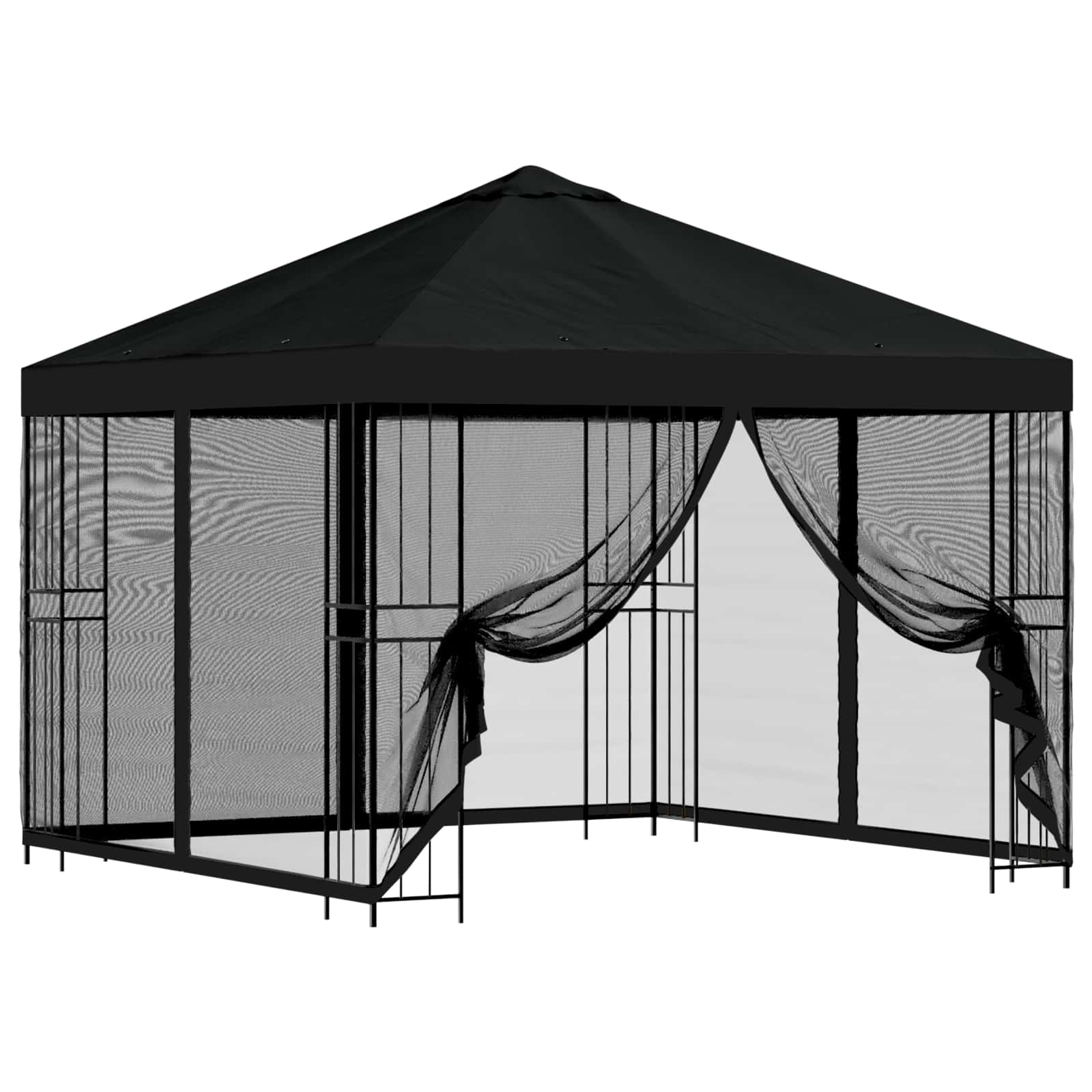 Gazebo da giardino con pareti laterali 3 x 3 m Nero | homemem39