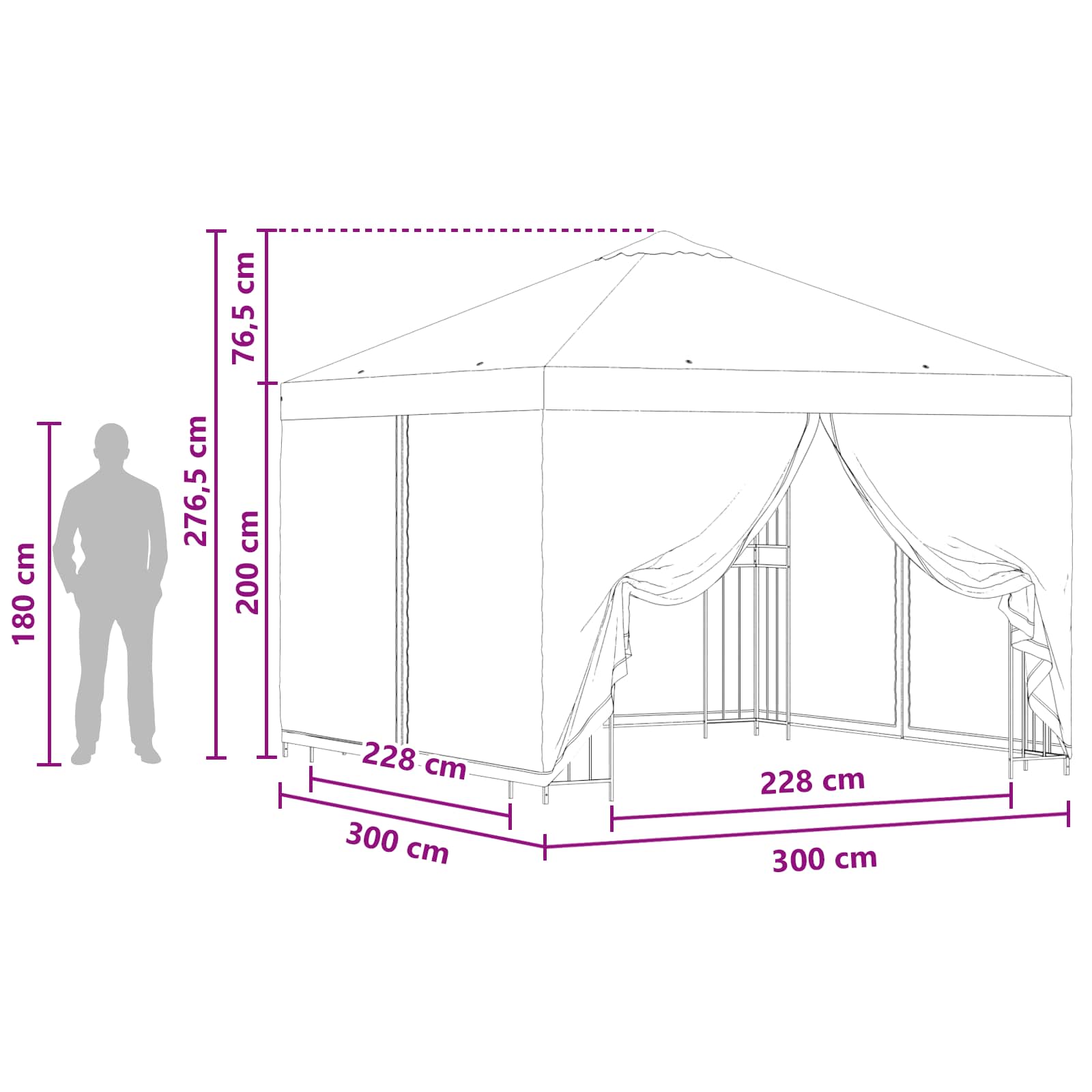Gazebo da giardino con pareti laterali 3 x 3 m Nero | homemem39