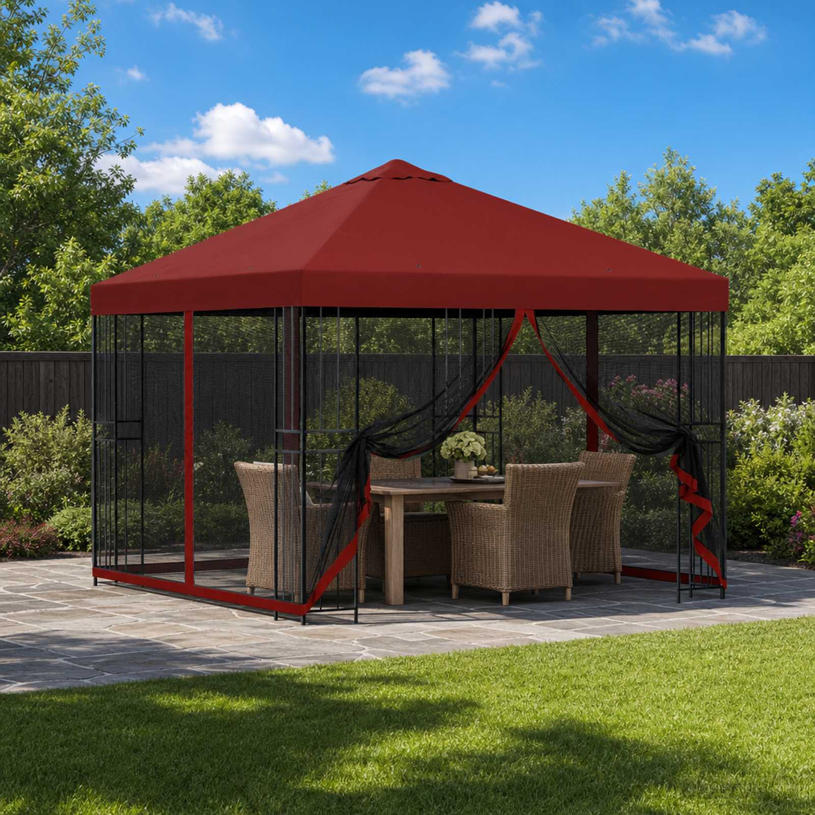 Gazebo da giardino con pareti laterali 3 x 3 m Borgogna | homemem39