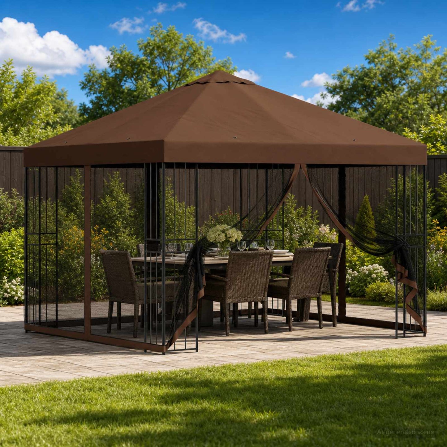 Gazebo da giardino con pareti laterali 3 x 3 m Marrone | homemem39
