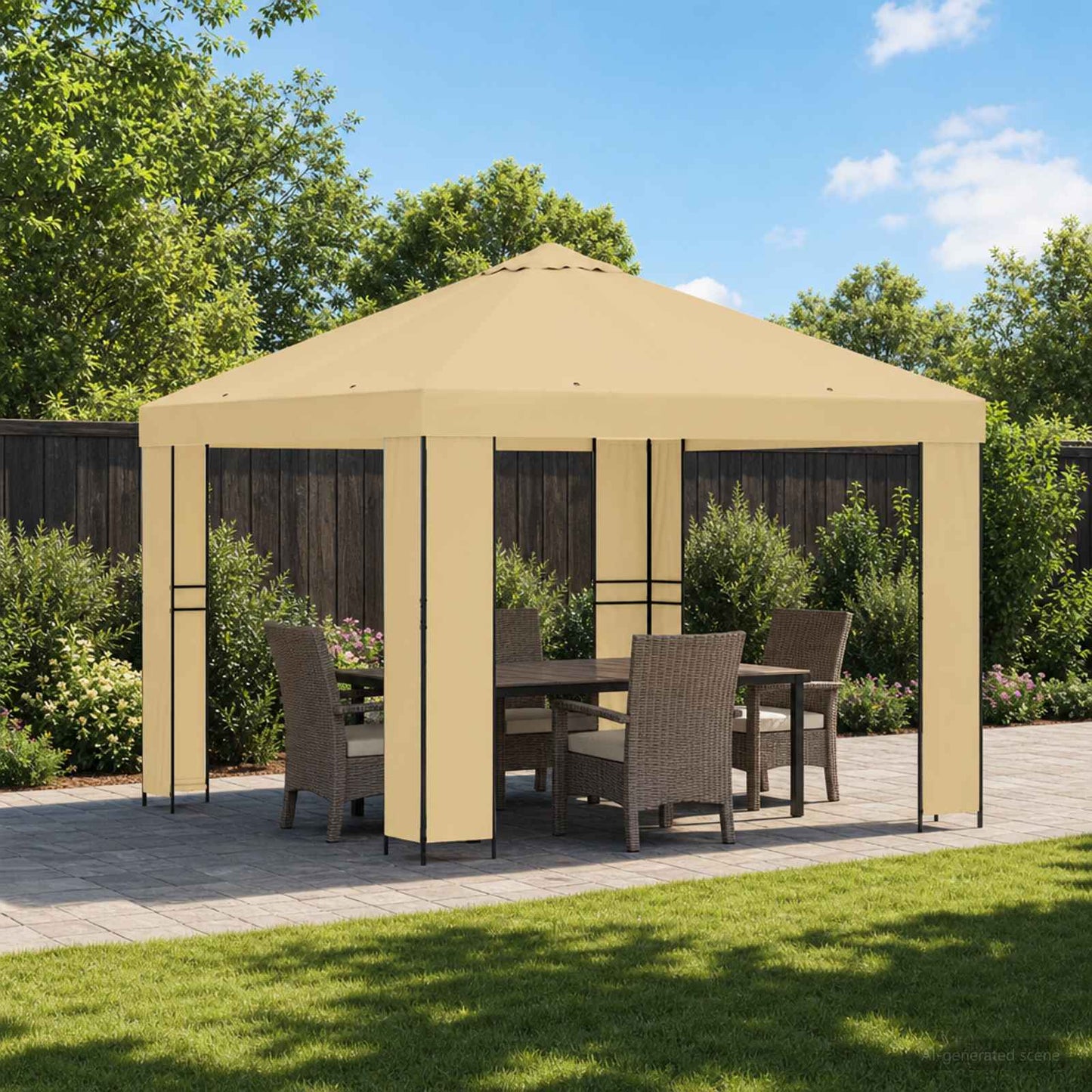 Gazebo 3 x 3 m Crema Poliestere e Acciaio 190 gsm